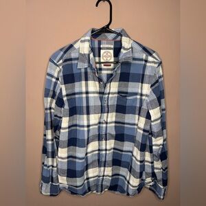 Men’s FatFace Navy and Light Blue Plaid Button-Down Shirt